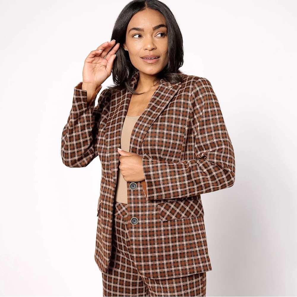 Isaac Mizrahi Live! Estate Yarn Dye Plaid Two Button Blazer 1X